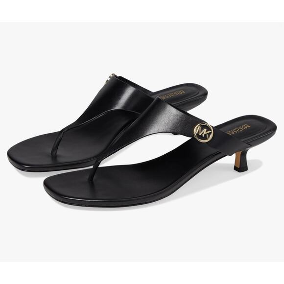 Michael Kors | Women's | 7 | Lucinda Kitten Slide | Black | Leather | Sandal - Picture 1 of 7